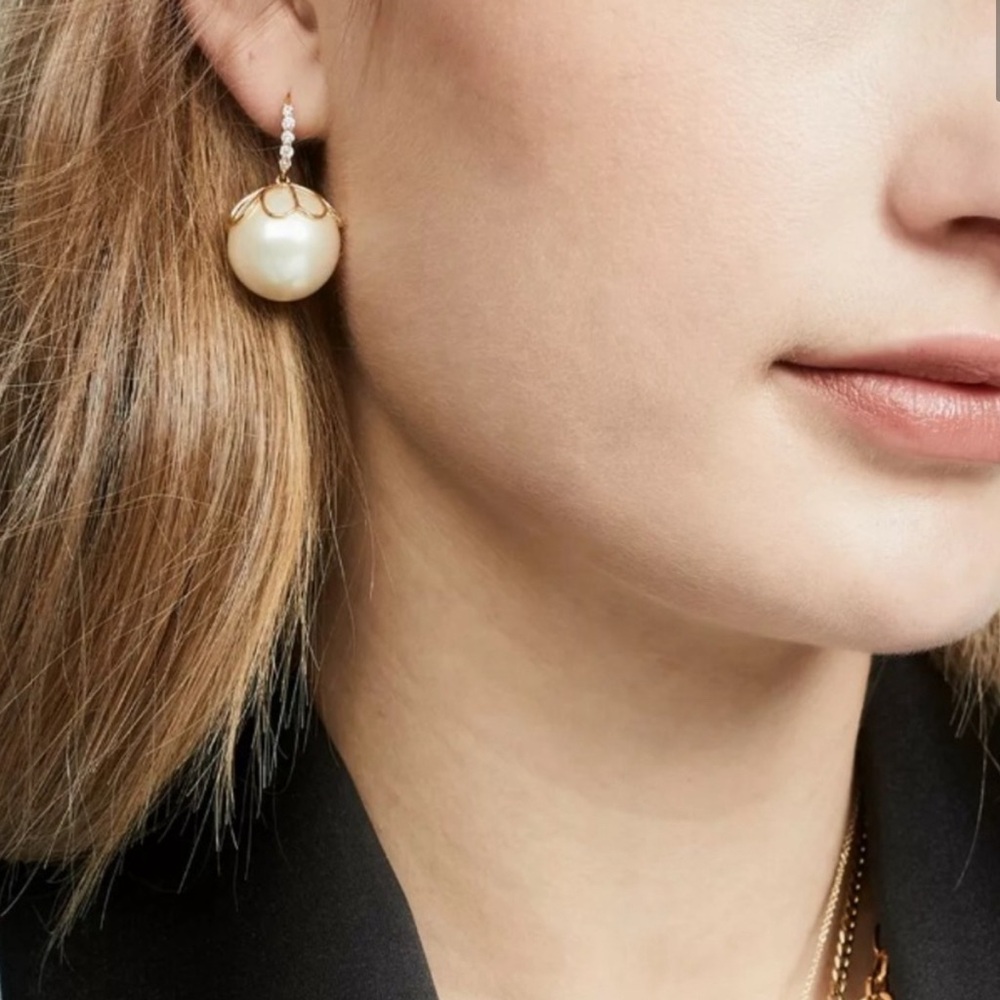 KATE SPADE Pearlette Drop Earrings with Gold Floral Cap Accented with CZ